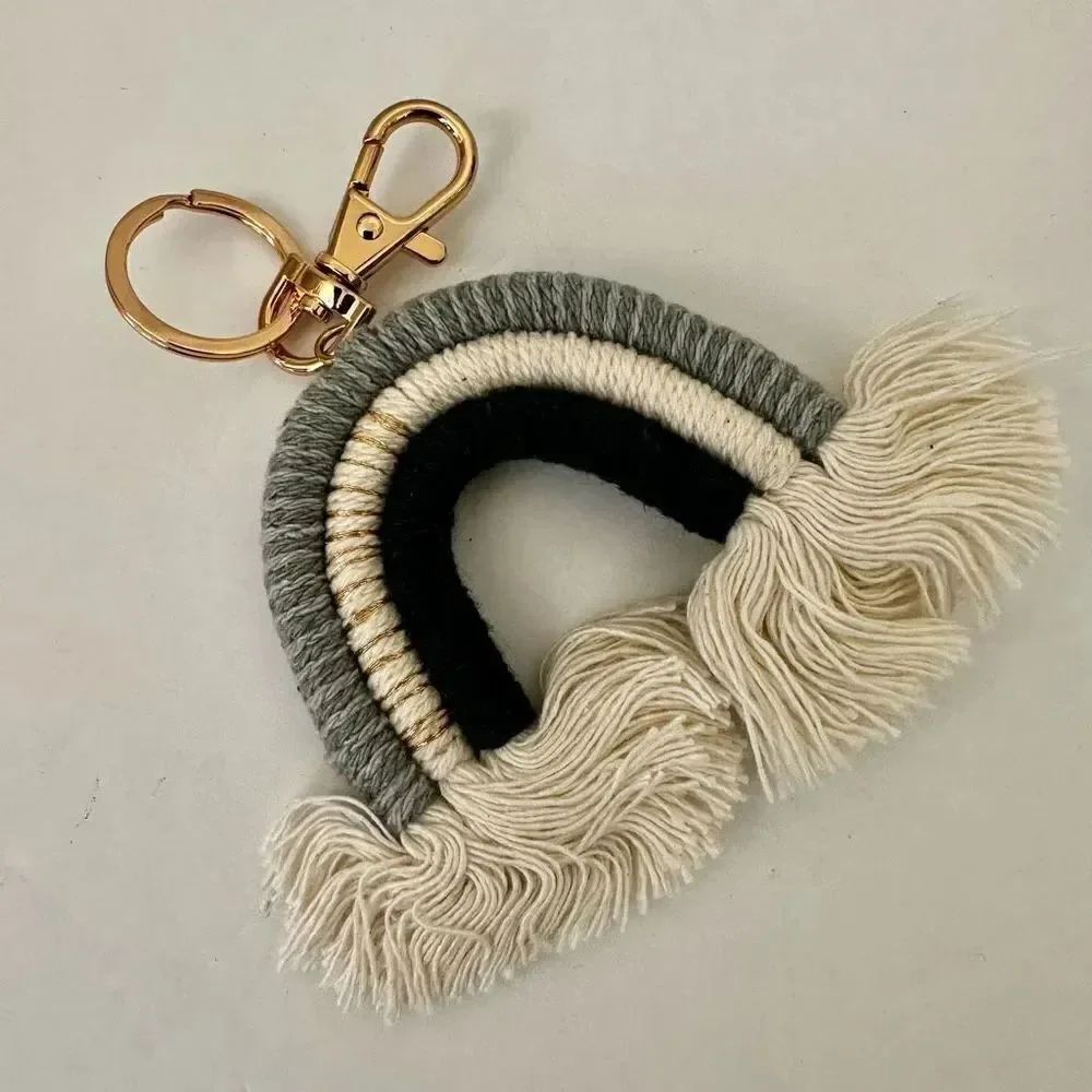 Blue macrame rainbow keychain